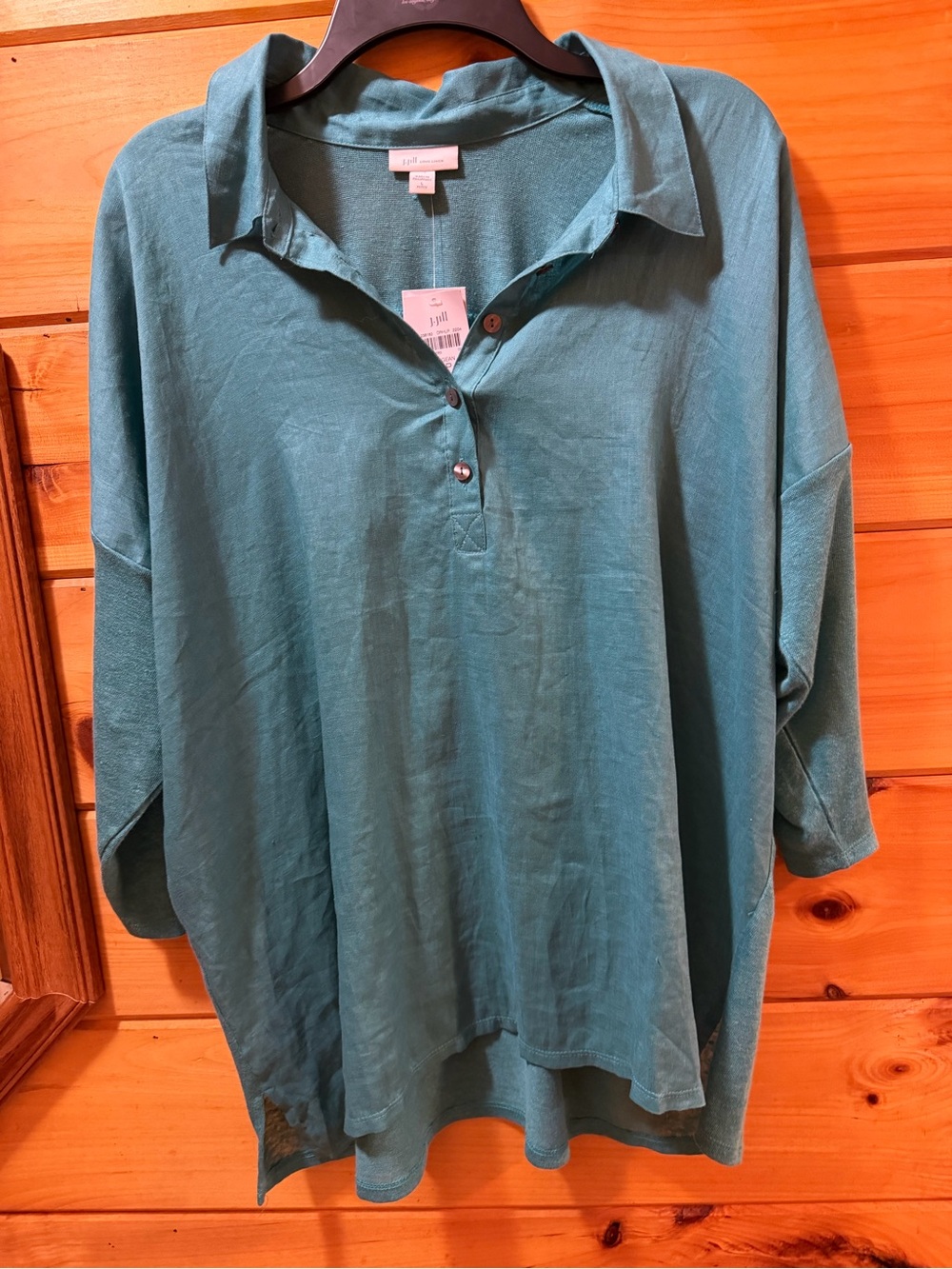 J. Jill Linen Teal Collared Henley Top